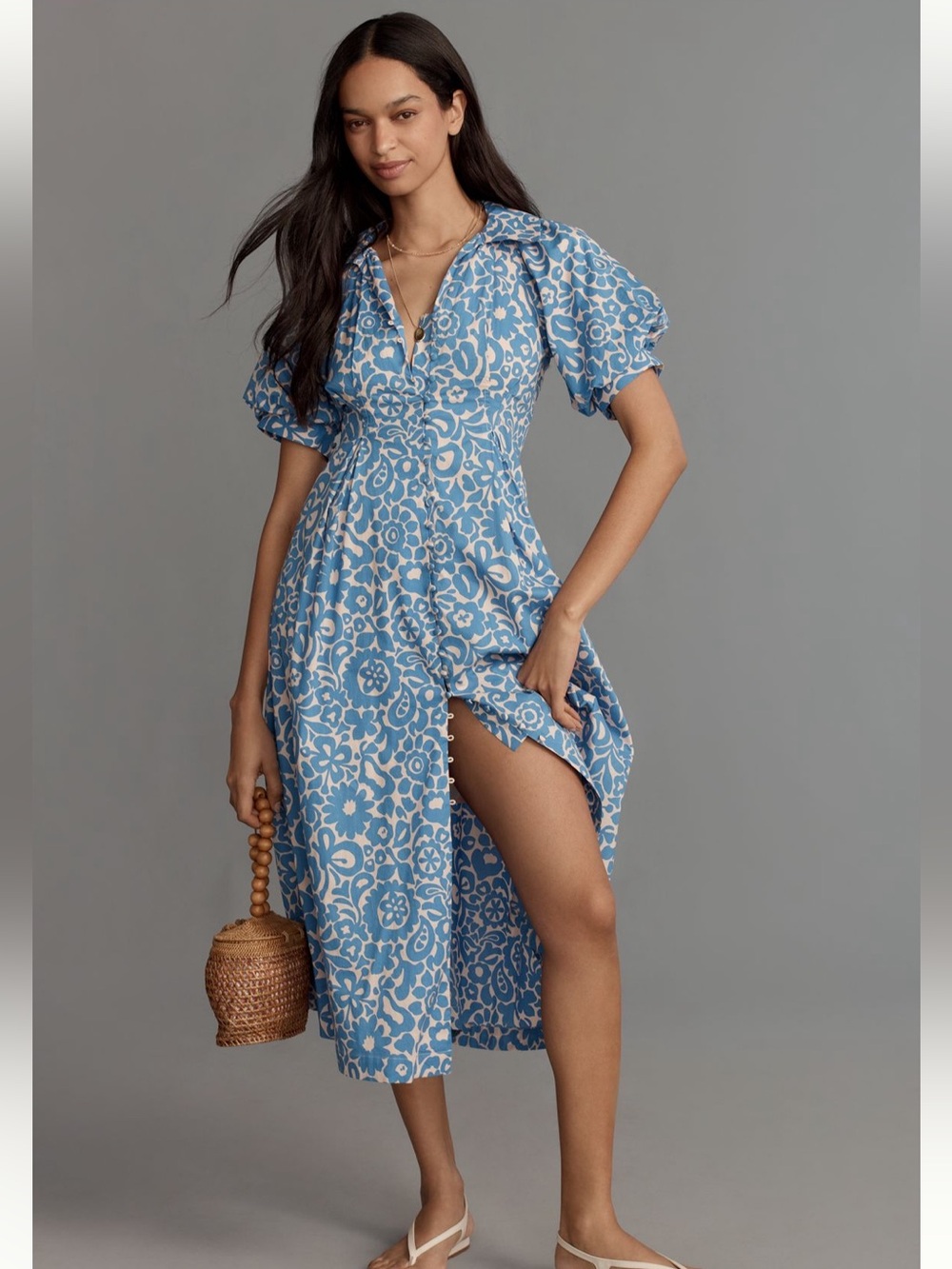 Anthropologie x English Factory Short-Sleeve A-Line Midi Shirt Dress, S